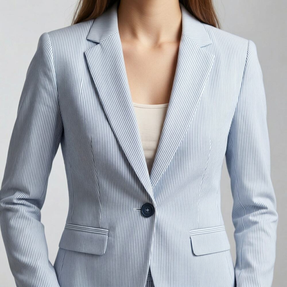 H&M Light Blue Pinstripe Single-Button Blazer